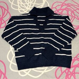 SHEIN Navy Blue and White Collared Sweater